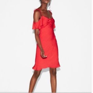 Express Red Satin Off Shoulder Dress